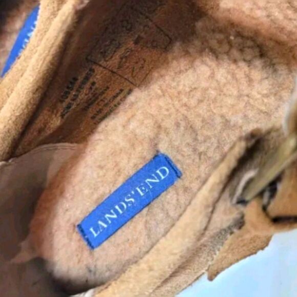 Lands End Tan Mary Jane Faux Sherpa Leather Suede Flats Size 7.5 - Picture 5 of 7